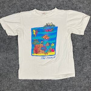 Finest Champ T-Shirt Boys Size L White The Beach Graphic Ocean Sea Creatures